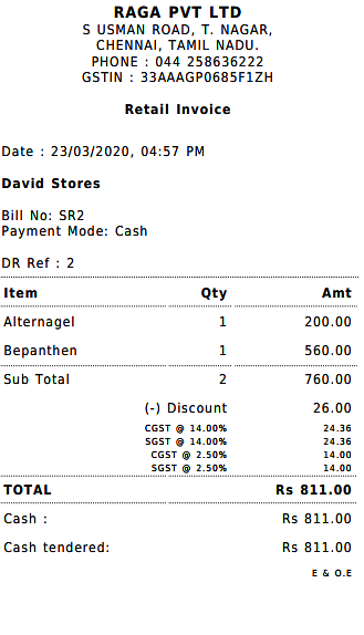 Thermal Printed Invoice/Bill 