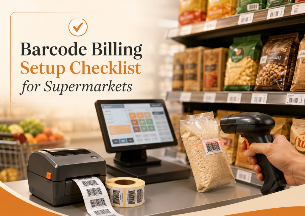 Barcode billing setup for supermarkets