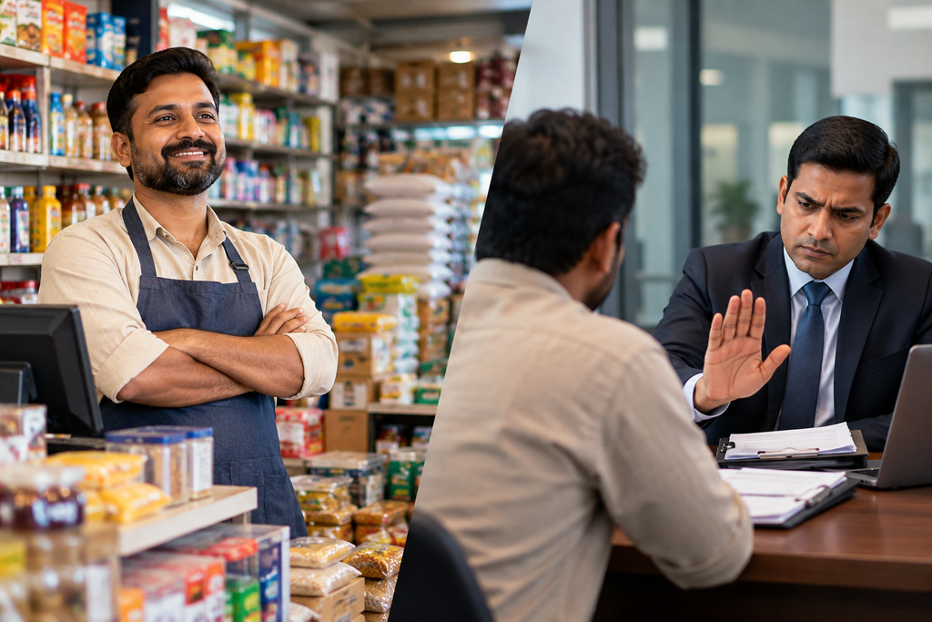 Retail business owner facing working capital loan rejection at a bank despite running a profitable store.