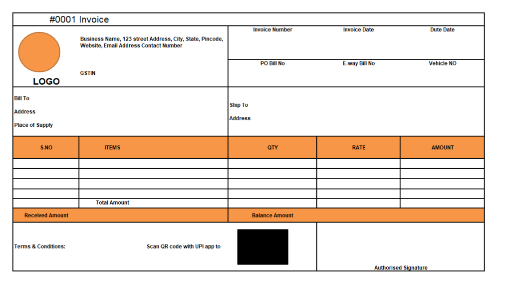 GST Invoice Bill Format in Excel