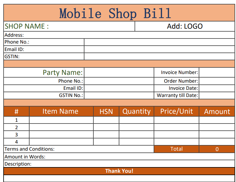 sample of mobile shop bill format