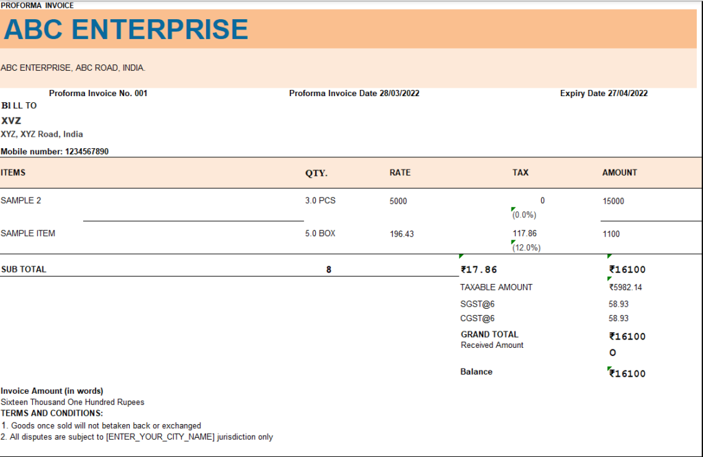 proforma invoice excel template