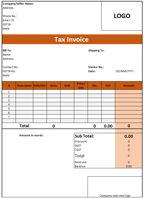 sample food bill format