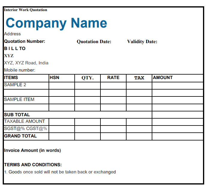 sample of interior quotation format