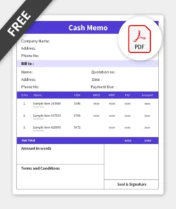cash memo format in pdf