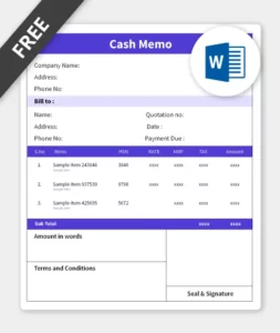 cash memo format in word