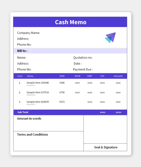 cash memo format