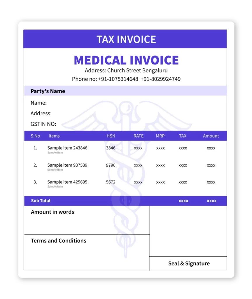 medical bill format