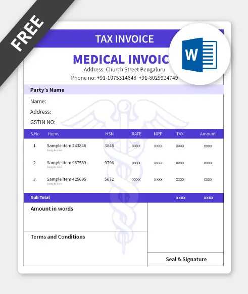 medical bill format in word