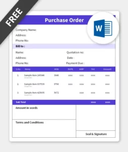 purchase order format in word
