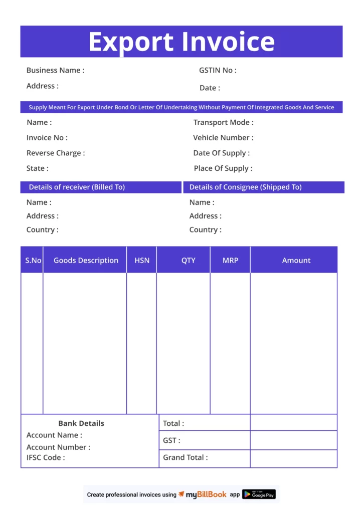 export invoice format