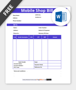 mobile shop bill format in word
