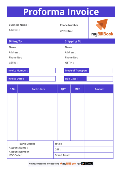 proforma invoice format sample