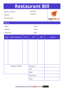 restaurant bill format