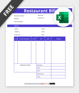 restaurant bill format in excel
