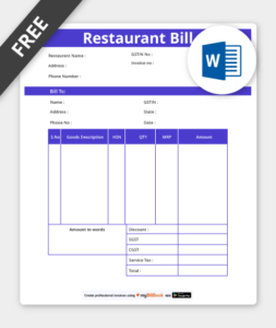 restaurant bill format in word