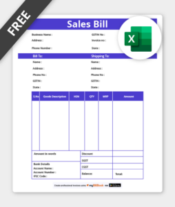 sales bill format in excel