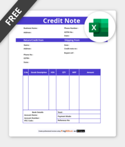 credit note format in excel