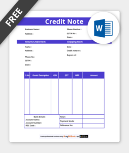 credit note format in word