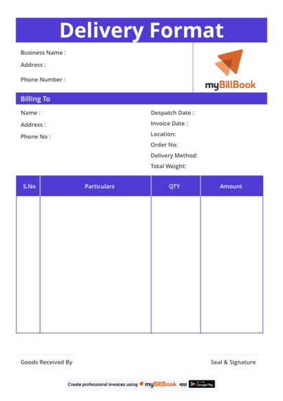 sample delivery challan