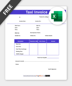 taxi bill format in excel