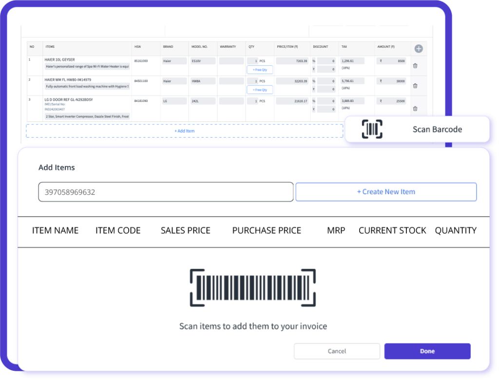 Barcode Scanning for Faster Bill Creation