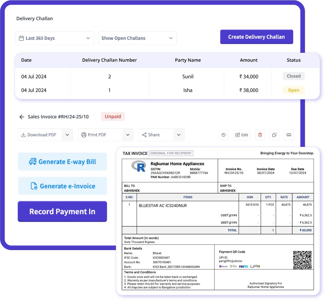 Professional Delivery Challans and Quotations