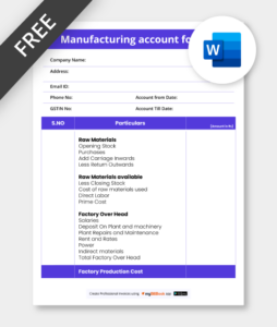 Manufacturing Account Format