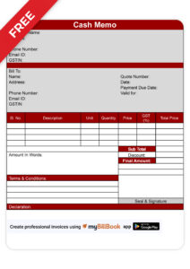 simple cash memo format