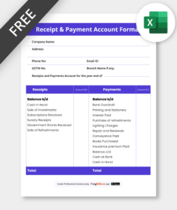 receipt and payment account format excel