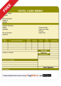 Hotel cash memo format