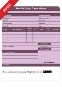 Mobile shop cash memo format