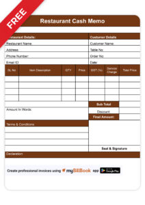 restaurant cash memo format free