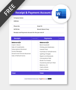 receipt and payment account format word