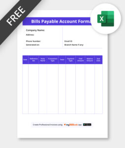 Bills Payable account format in excel