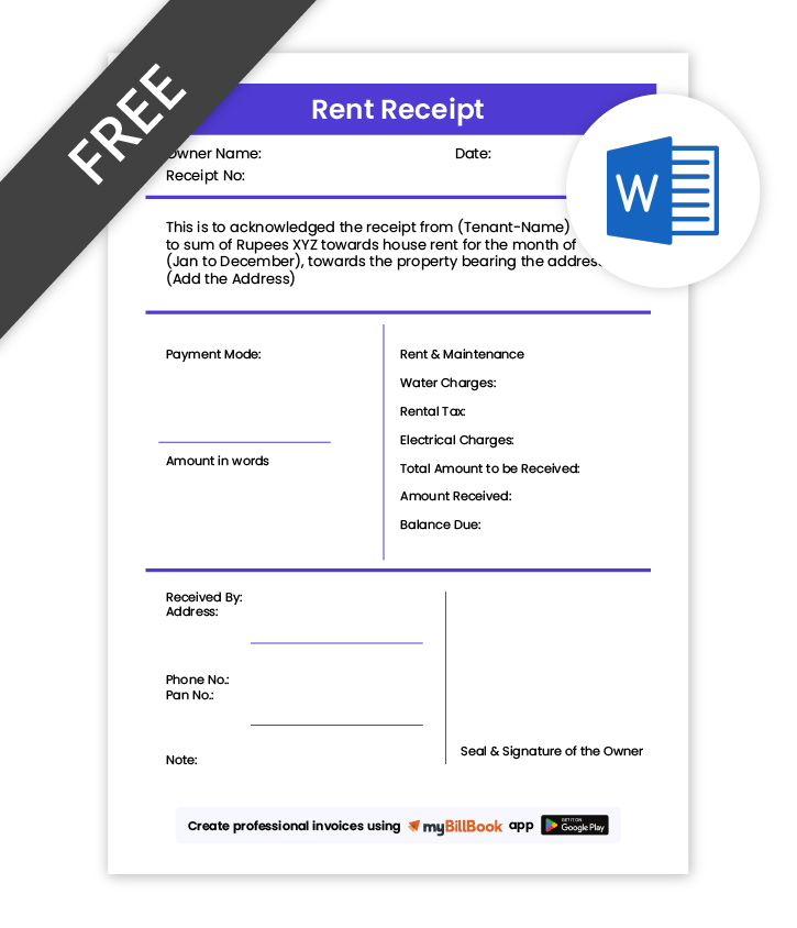 Rent Receipt Format in word