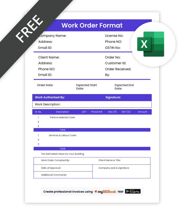 sample work order format in Excel