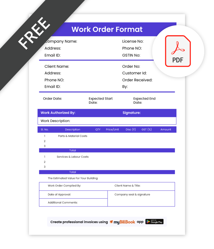work order format in pdf