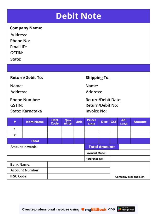 Debit Note Format