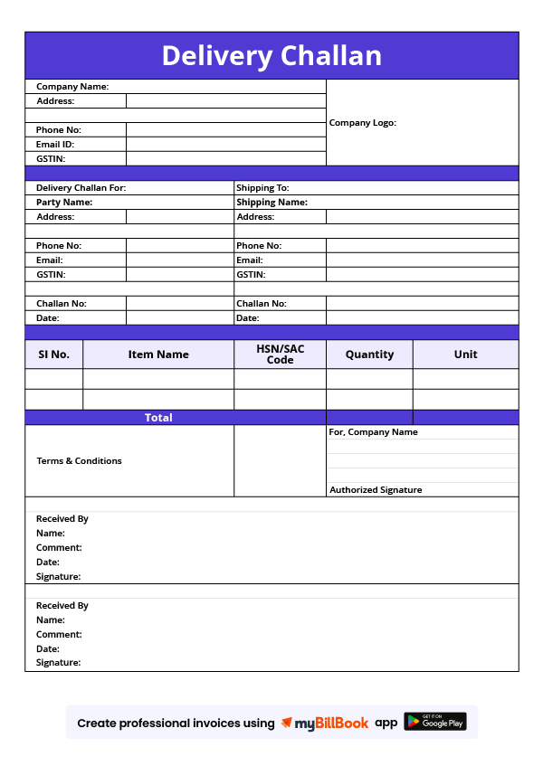 Delivery Challan Format In Excel