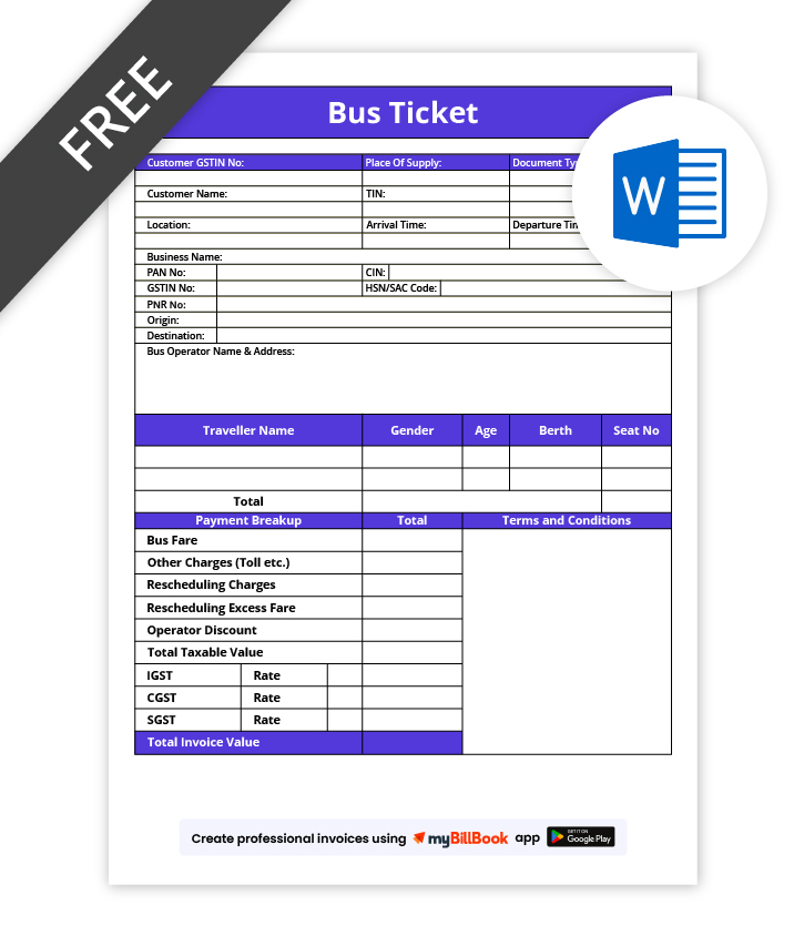 Bus Ticket Format In Word