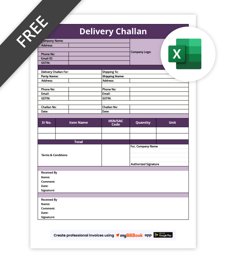 Advanced Delivery Challan Format In Excel