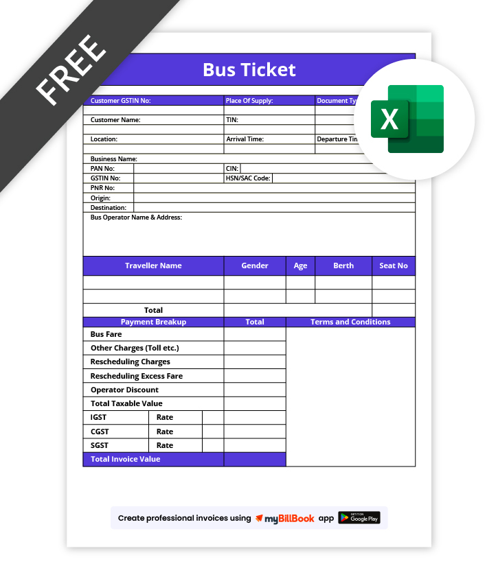 bus ticket format in excel