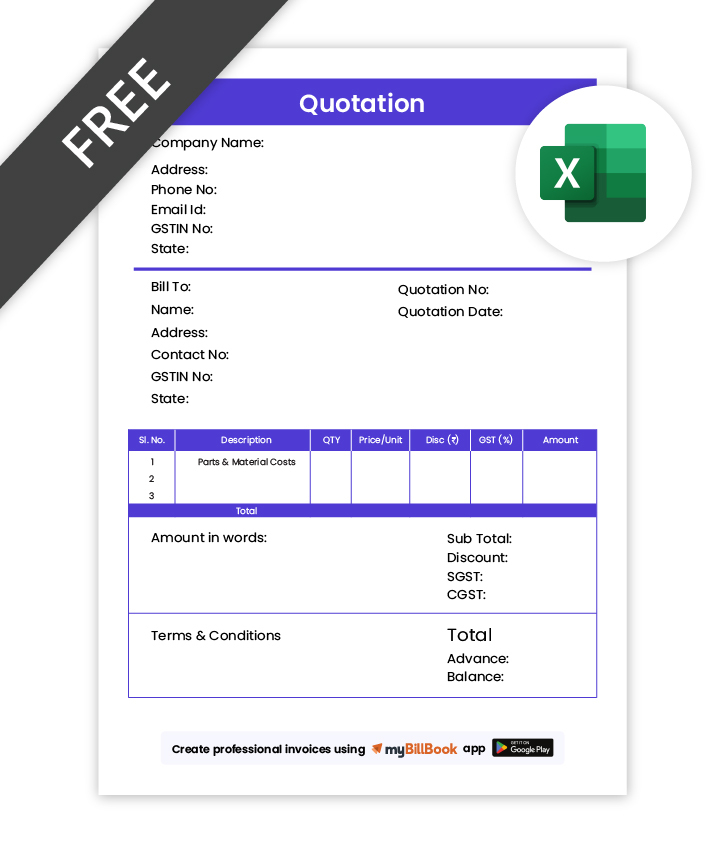 tiles quotation format in excel