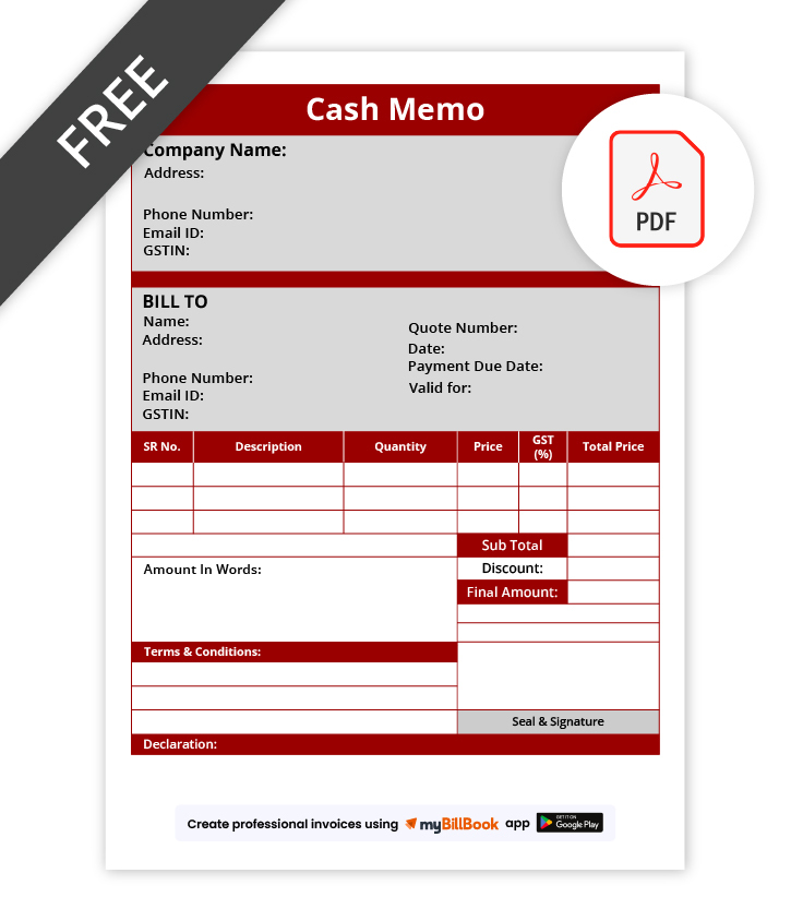 cash memo format in pdf
