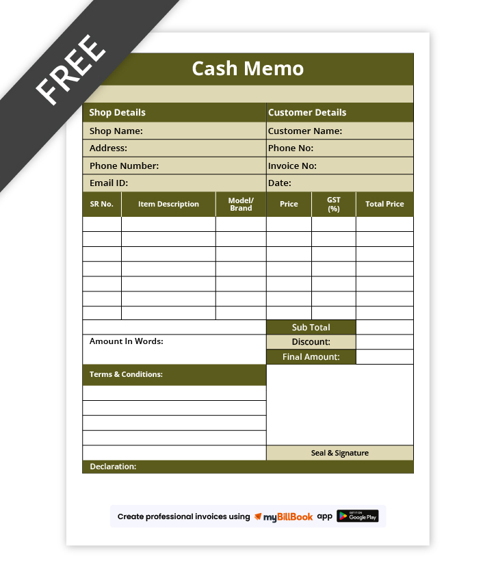 Stylish Cash Memo Format