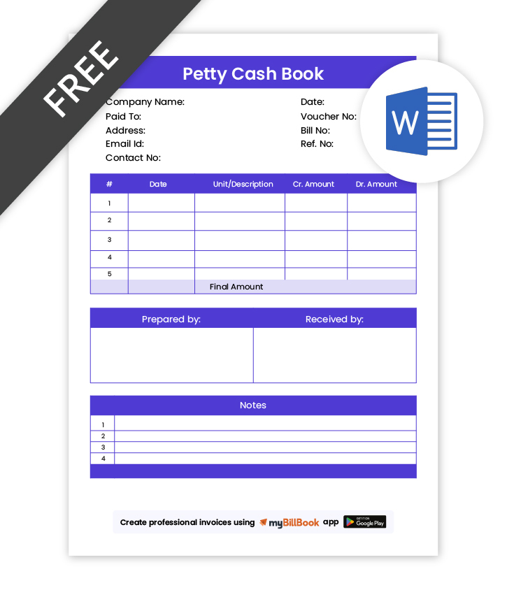 Petty Cash Book Format In Word