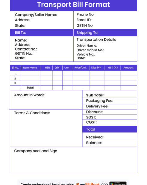 Transport bill format Transport bill format
