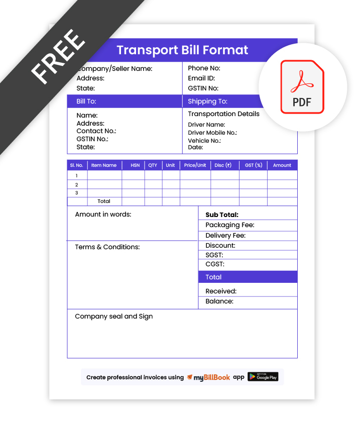 Transport bill format in pdf