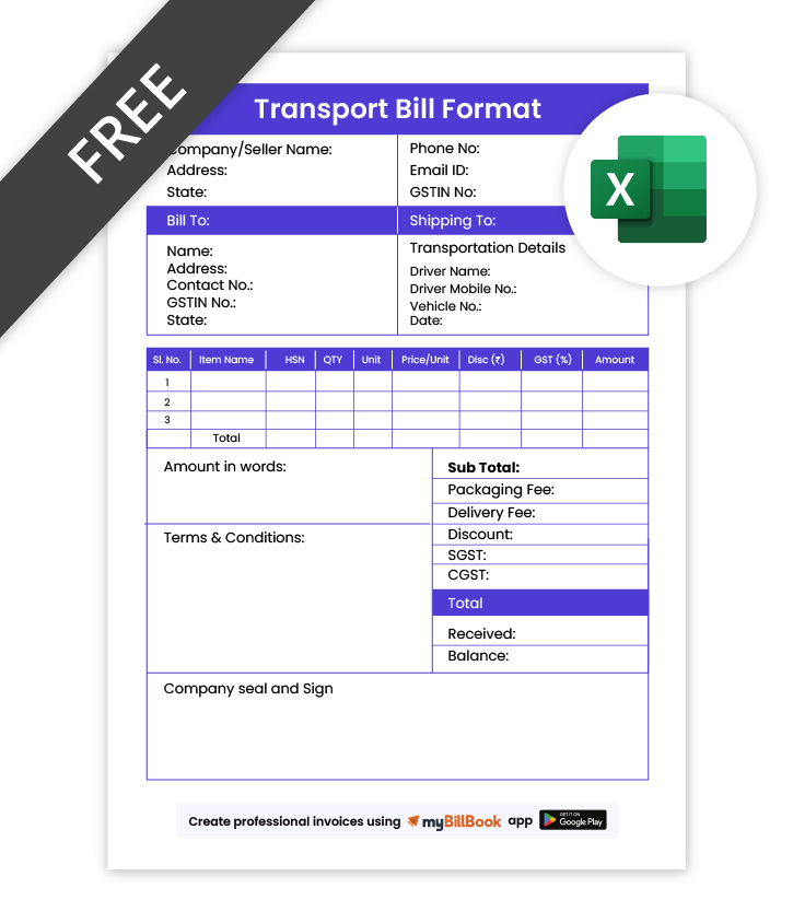 Transport bill format in excel